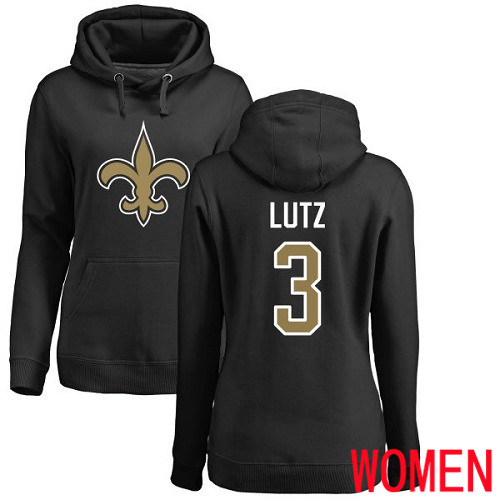 New Orleans Saints Black Women Wil Lutz Name and Number Logo NFL Football #3 Pullover Hoodie Sweatshirts